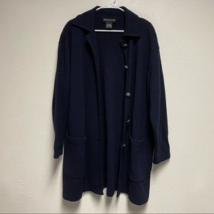 Andrea Jovine 100% Wool navy long sweater cardigan.